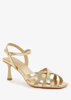 Where's That From Gold PU Torigh Cross-Over Multi-Strap Adjustable Buckle Heel