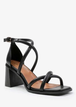 Where's That From Illinois Black Cross Over Multi Strap Heels