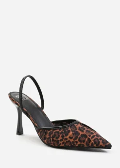 Where's That From Leopard Satin Maldives Pointed Toe Heels