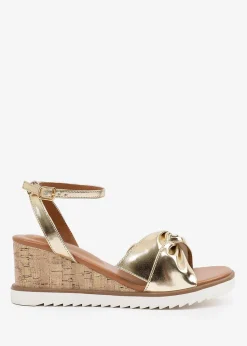 Where's That From Metallic Gold PU Katara Knot Detail Wedge Shoes