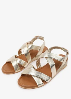 Where's That From Metallic Gold Violet Low Wedge Shoes