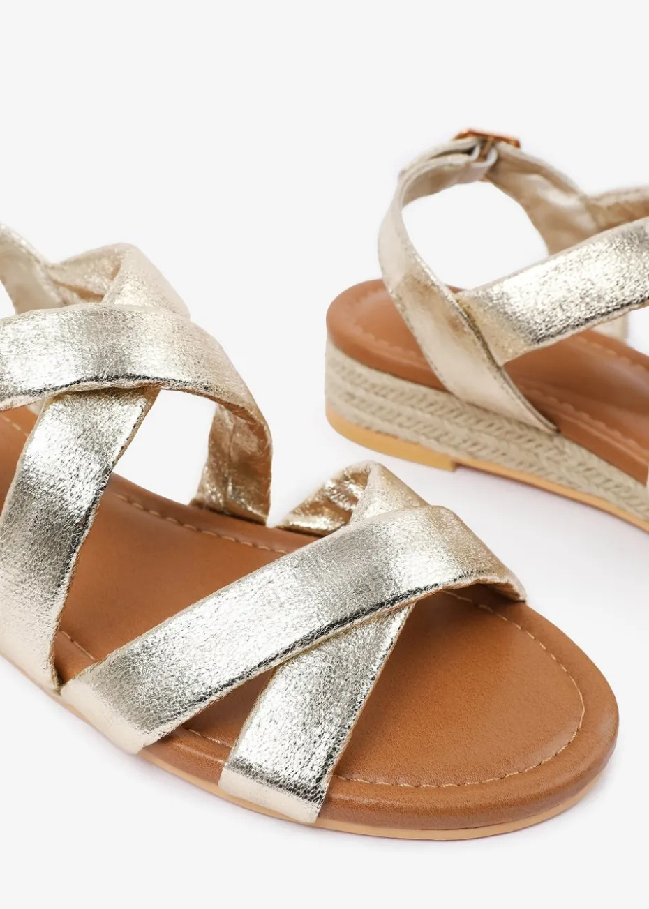 Where's That From Metallic Gold Violet Low Wedge Shoes