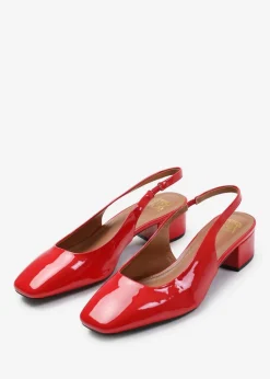 Where's That From Michigan Red Patent Square Toe Slingback Heels