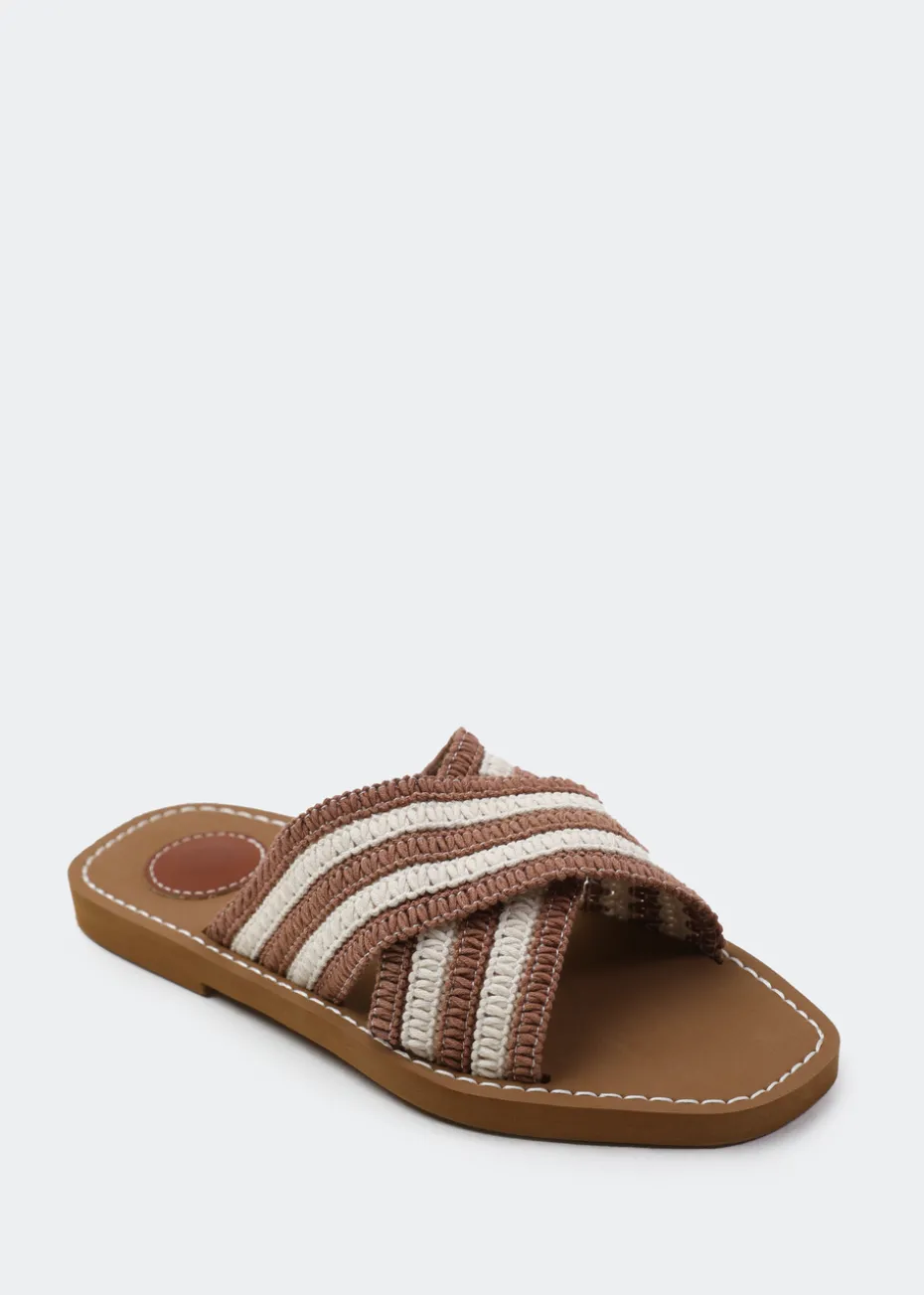 Where's That From Mocha Arizona Striped Cross Over Crochet Strap