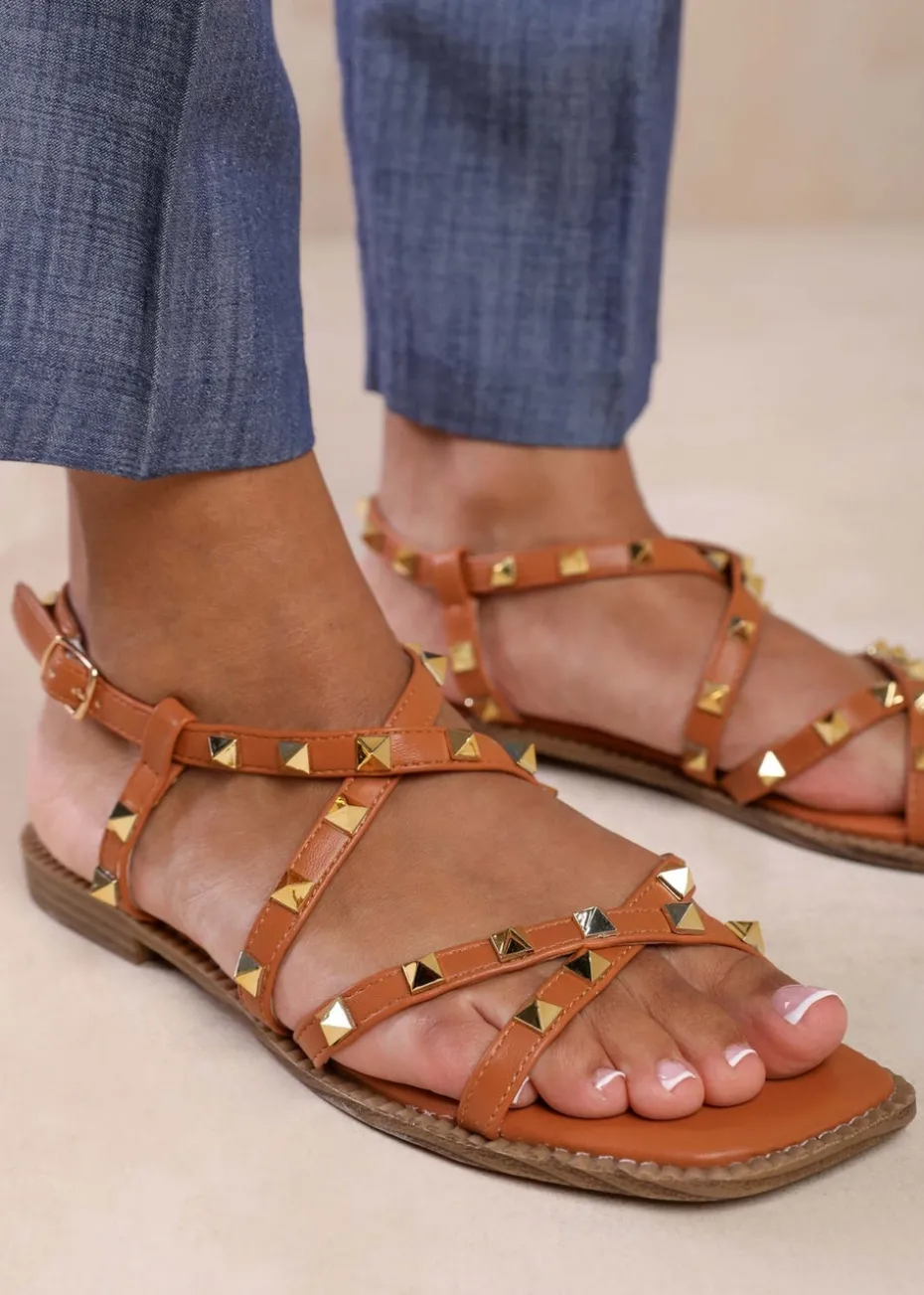Where's That From Montana Tan Gladiator Sandal With Studd Detail