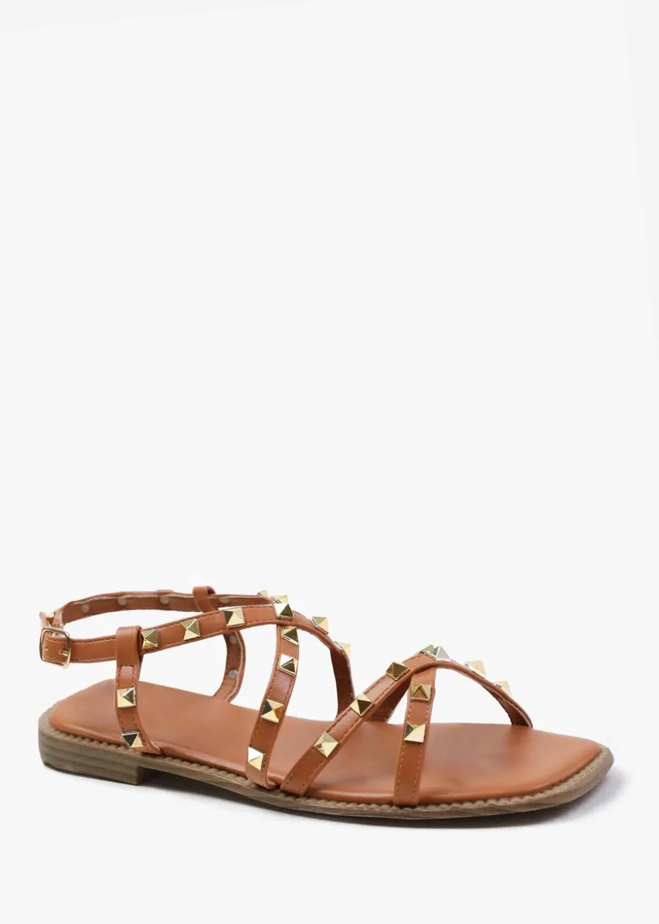 Where's That From Montana Tan Gladiator Sandal With Studd Detail