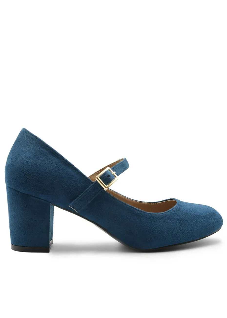 Where's That From Navy Suede Araceli Wide Mary Jane Pumps