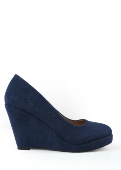 Where's That From Navy Suede Luisa Platform Wedge Court Shoes