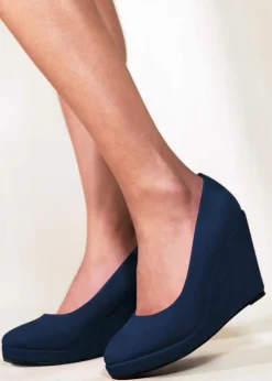 Where's That From Navy Suede Luisa Platform Wedge Court Shoes