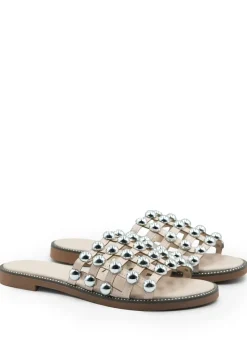 Where's That From Nude Pu Kelly Sliders With Studded Detailing