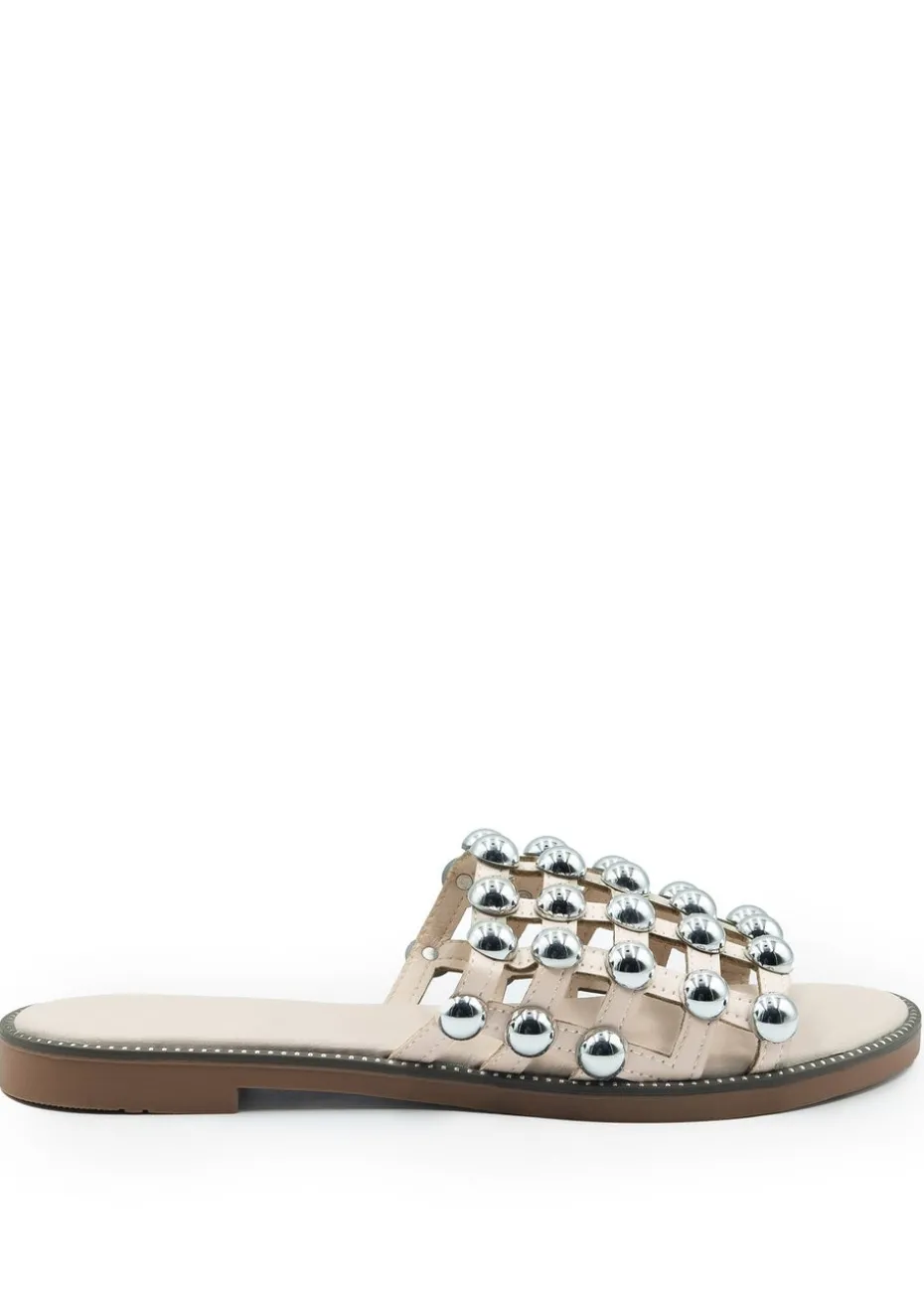 Where's That From Nude Pu Kelly Sliders With Studded Detailing