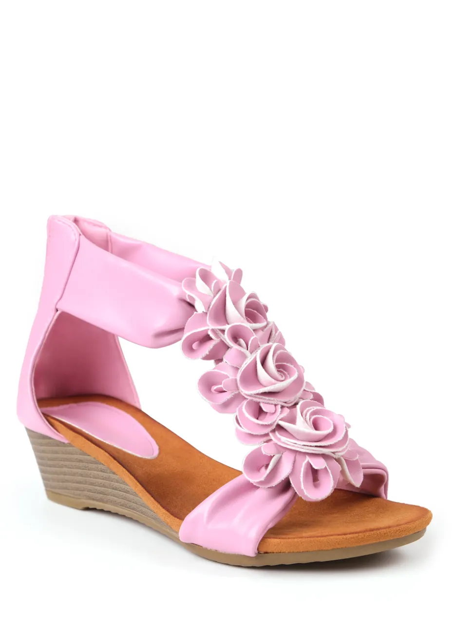 Where's That From Pink Pu Abilene Low Wedge Heel Sandals