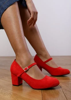 Where's That From Red Suede Effie Block Heel Pumps
