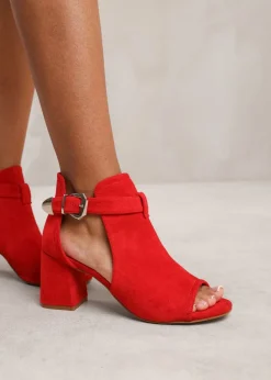 Where's That From Red Suede Zaneen Open Toe Block Heel