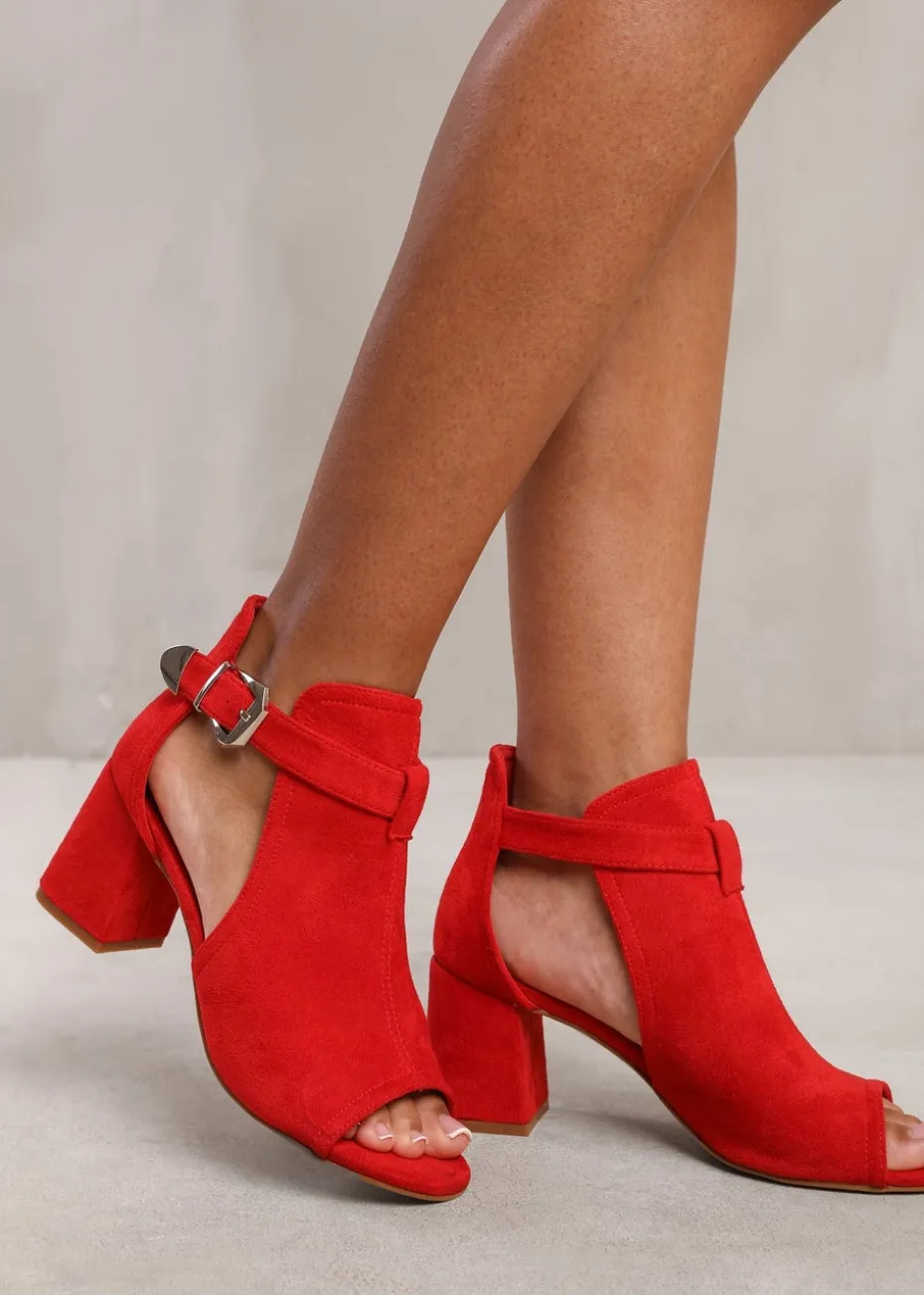 Where's That From Red Suede Zaneen Open Toe Block Heel
