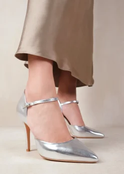 Where's That From Reflex Silver Metallic Mid-High Pointed Toe Heels