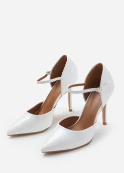 Where's That From Reflex White Patent Mid-High Pointed Toe Heels