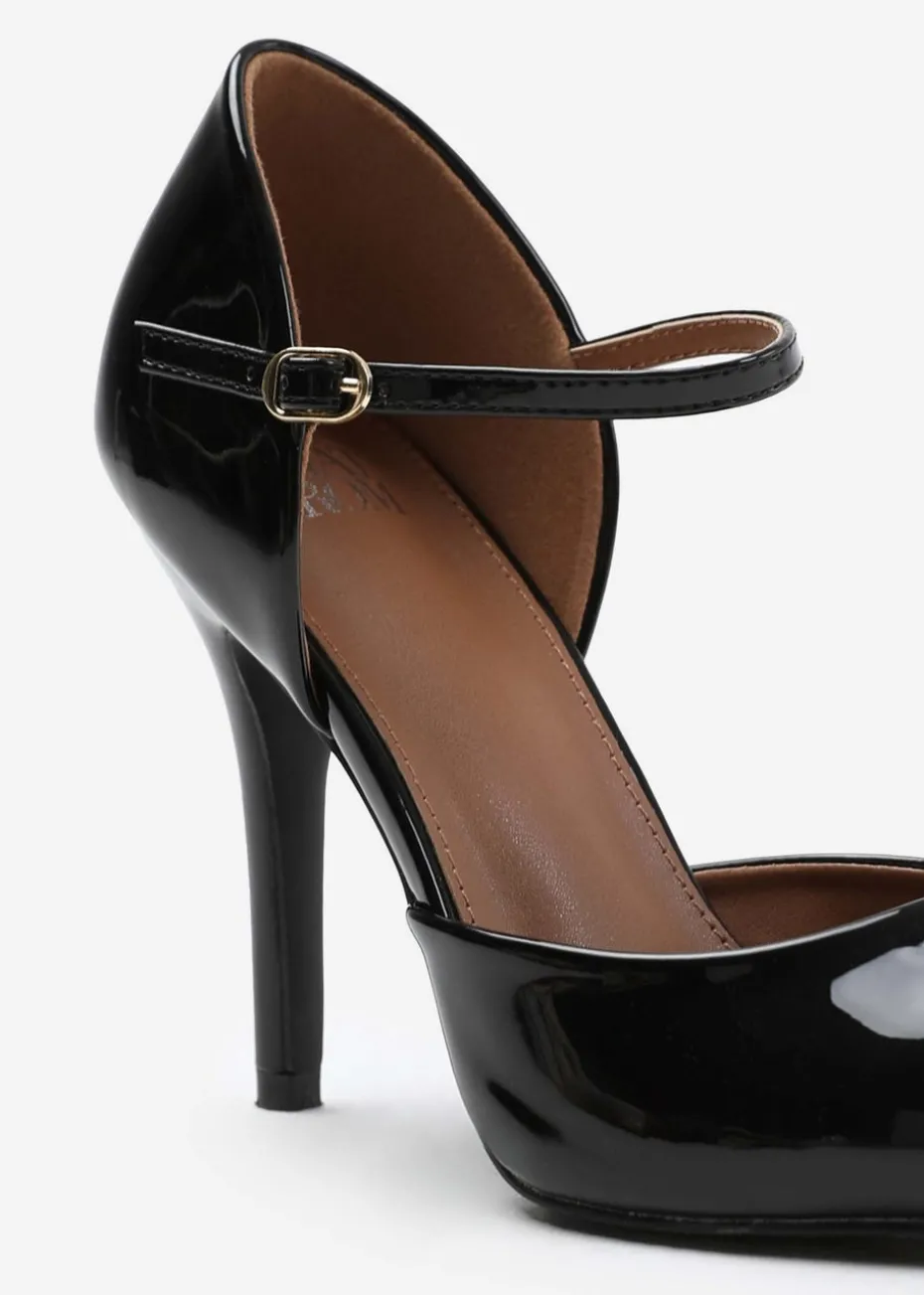 Where's That From Reflex Black Patent Mid-High Pointed Toe Heels