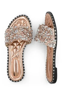 Where's That From Rose Gold Belle Diamante Sparkly Flat Sliders