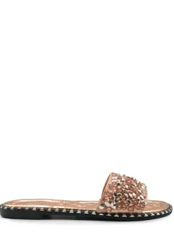 Where's That From Rose Gold Belle Diamante Sparkly Flat Sliders