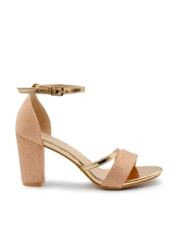 Where's That From RoseGold Glitter Perla Mid Block Heel Sandals