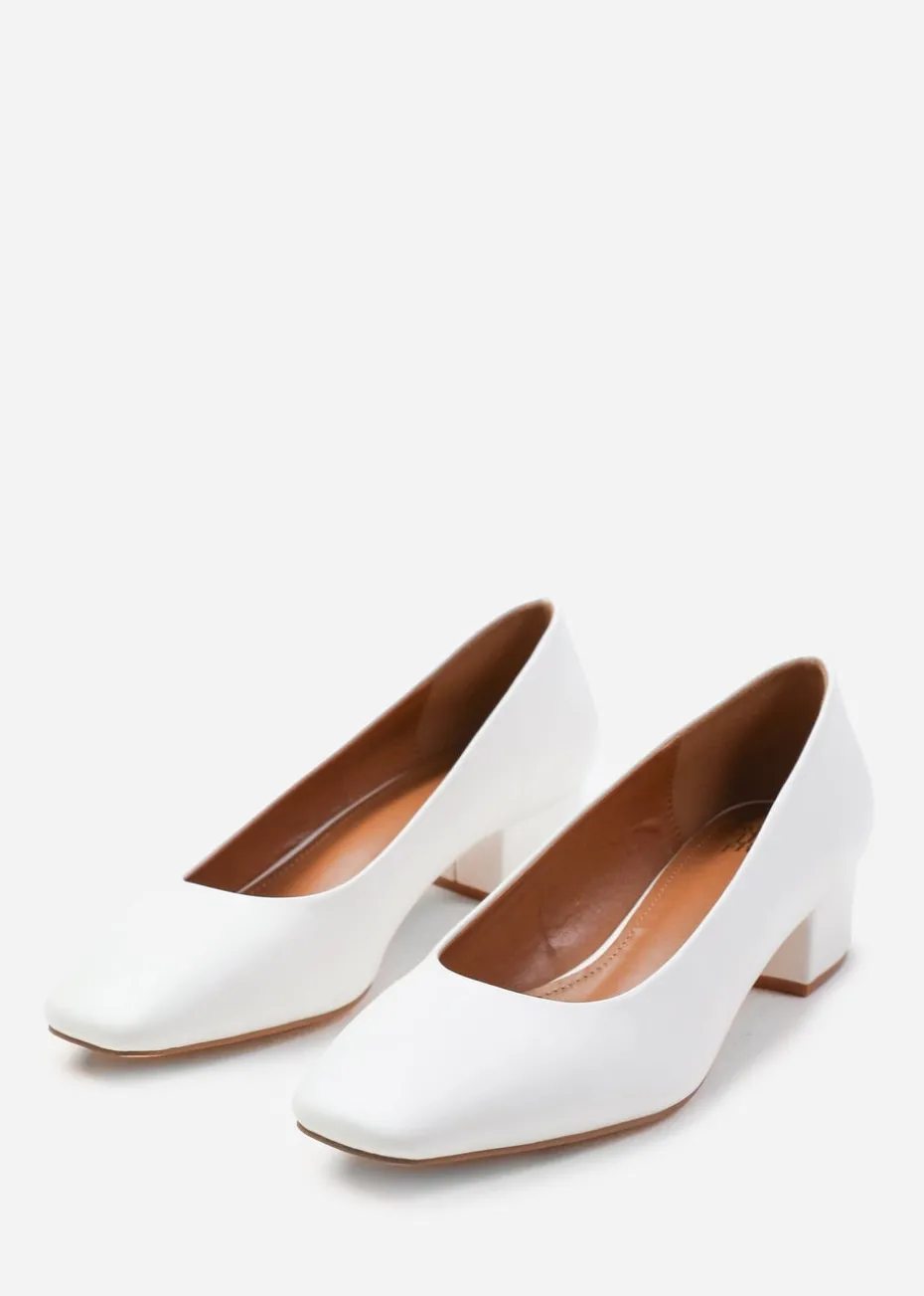 Where's That From Seattle White Pu Square Toe Block Heels