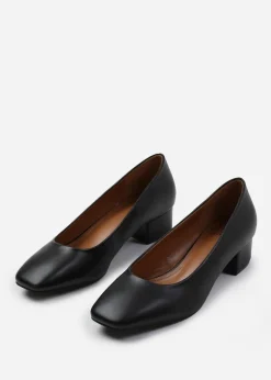 Where's That From Seattle Black Pu Square Toe Block Heels