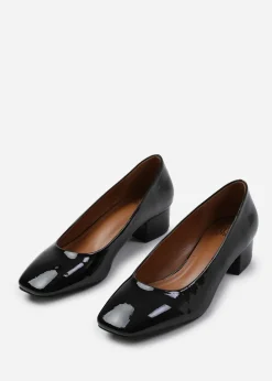 Where's That From Seattle Black Patent Wide-Fit Square Toe Heels