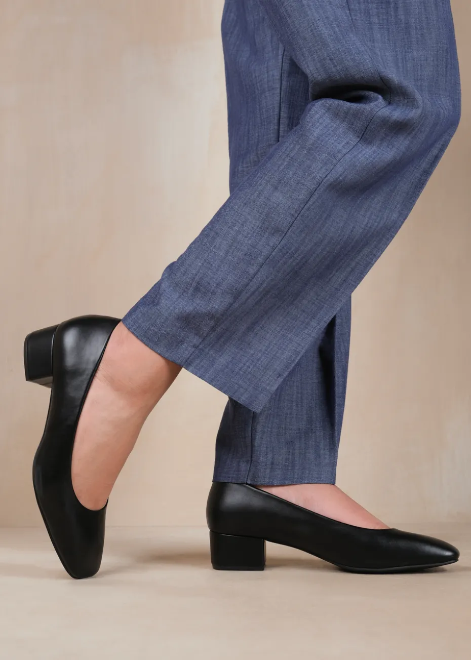 Where's That From Seattle Black Pu Wide-Fit Square Toe Heels