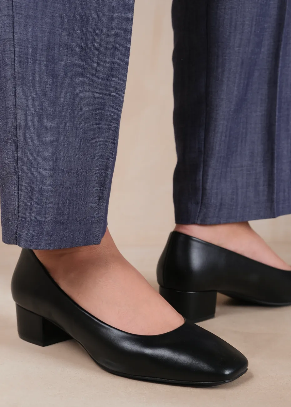 Where's That From Seattle Black Pu Wide-Fit Square Toe Heels