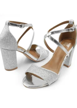 Where's That From Silver Ruth Mid High Block Heel Sandals