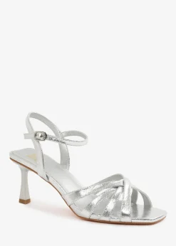 Where's That From Silver PU Torigh Cross-Over Multi-Strap Adjustable Buckle Heel