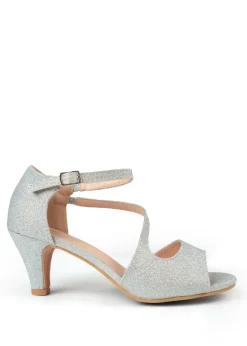 Where's That From Silver Glitter Beatrice Low Kitten Heels