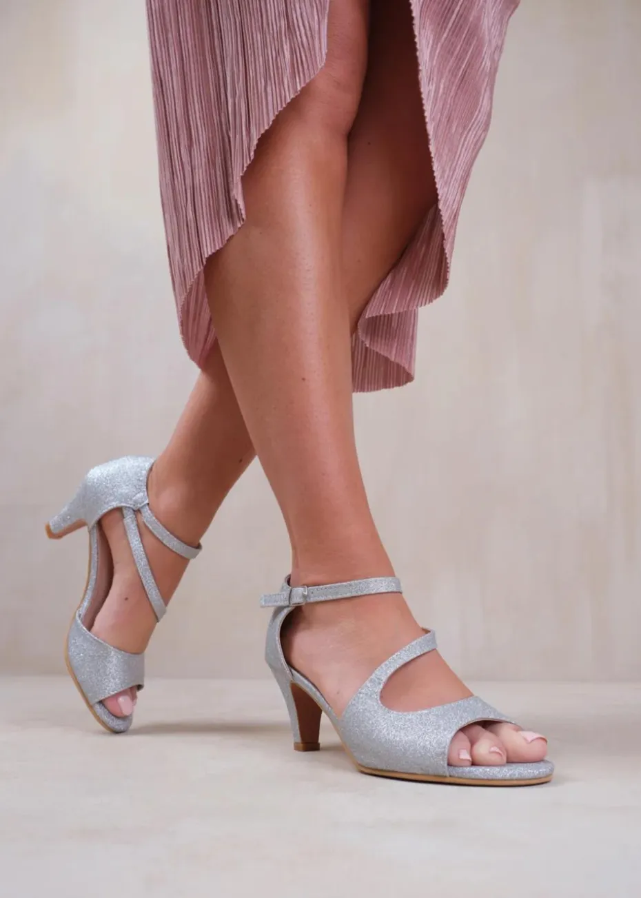 Where's That From Silver Glitter Beatrice Low Kitten Heels