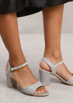 Where's That From Silver Ella Low Block Heel Sandal
