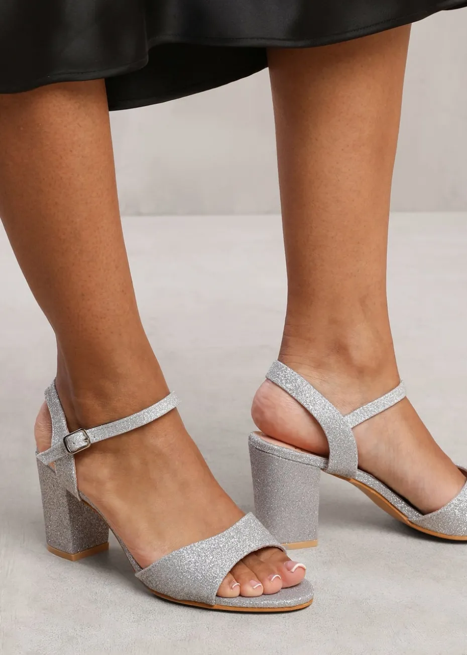 Where's That From Silver Ella Low Block Heel Sandal