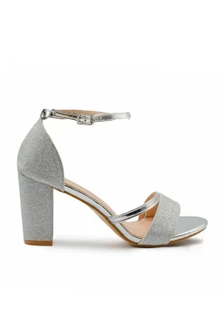 Where's That From Silver Glitter Perla Mid Block Heel Sandals
