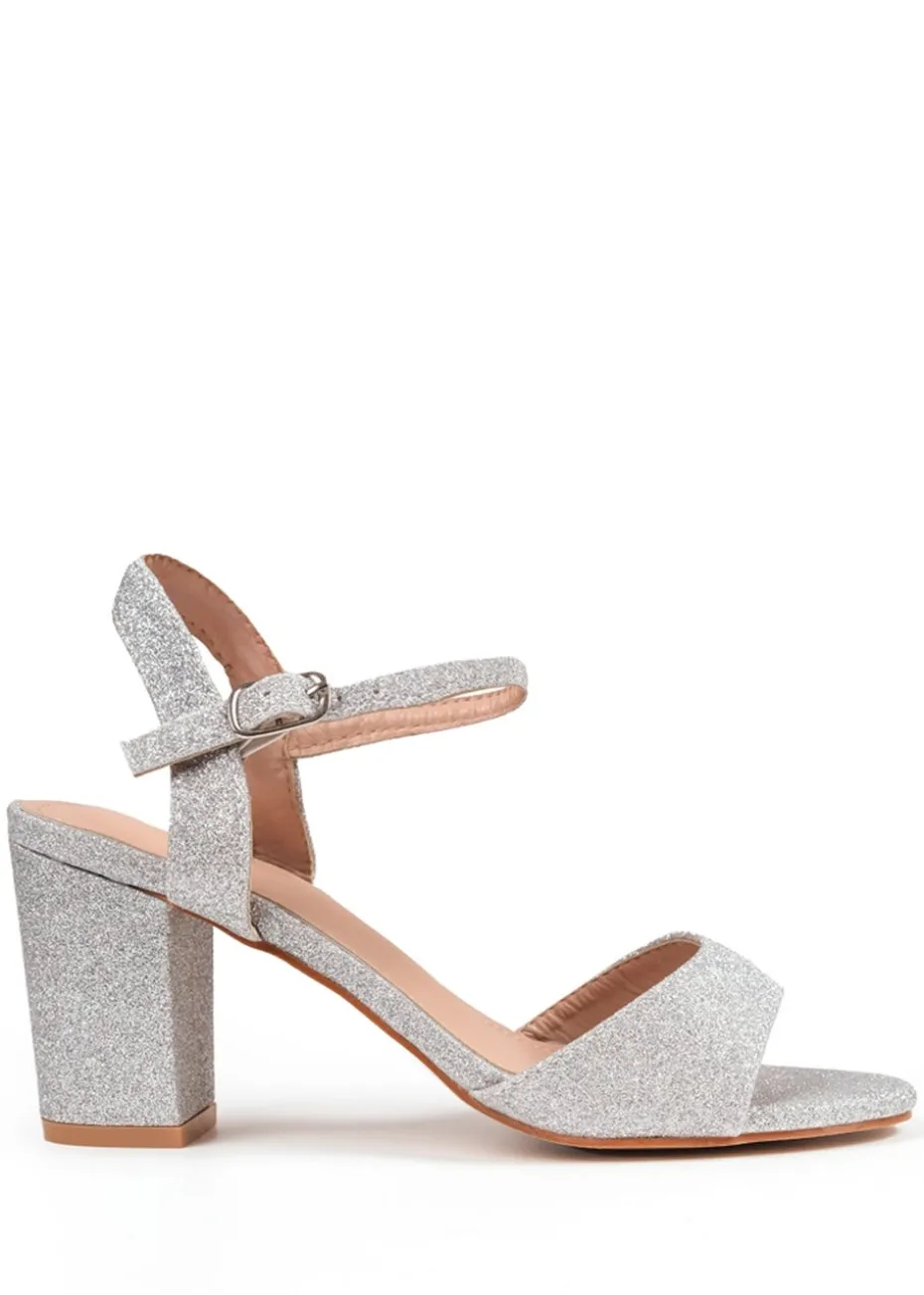 Where's That From Silver Glitter Paityn Low Block Heel Sandals