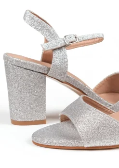 Where's That From Silver Glitter Paityn Low Block Heel Sandals