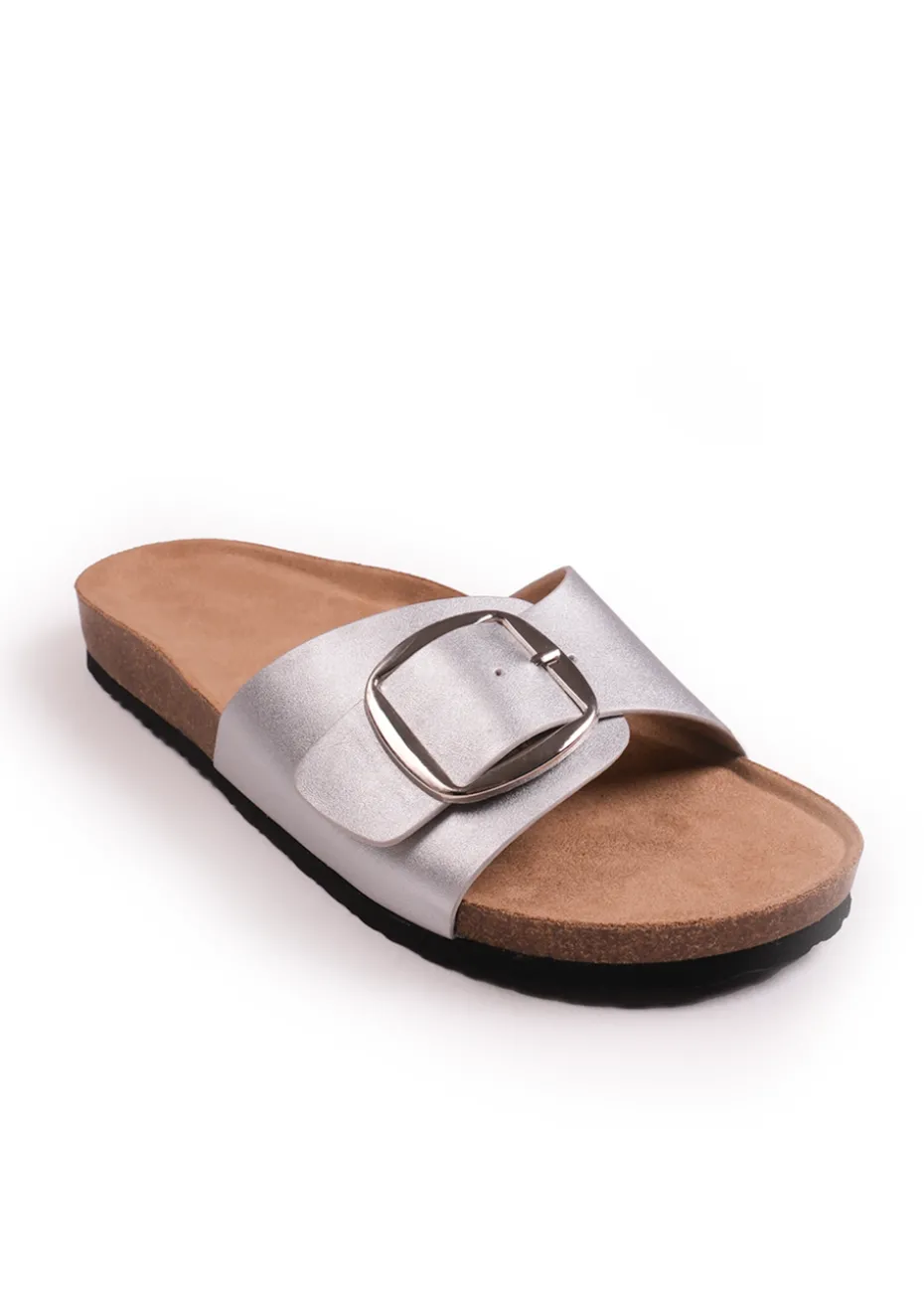 Where's That From Silver Matt Pu Sequoia Flat Sandals