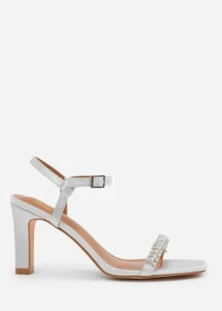 Where's That From Silver Satin Nala Wide-Fit Strappy Block Heel