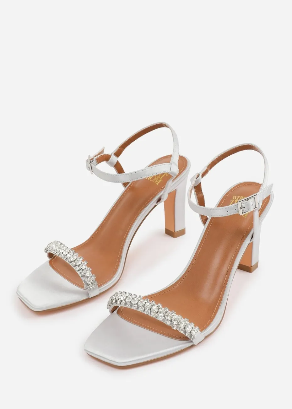 Where's That From Silver Satin Nala Wide-Fit Strappy Block Heel