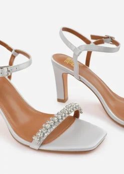 Where's That From Silver Satin Nala Wide-Fit Strappy Block Heel