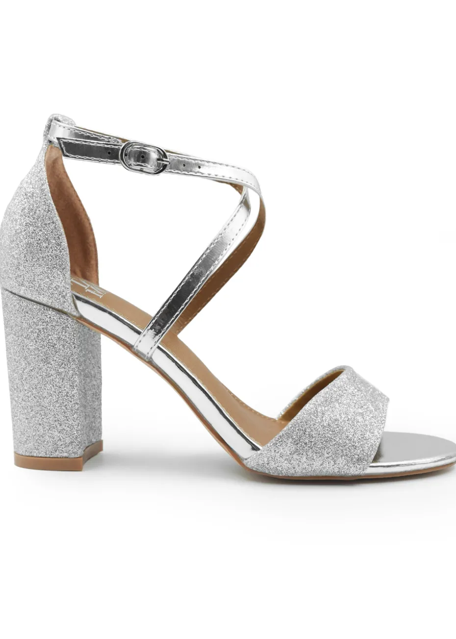 Where's That From Silver Ruth Wide Fit Block Heel Sandals