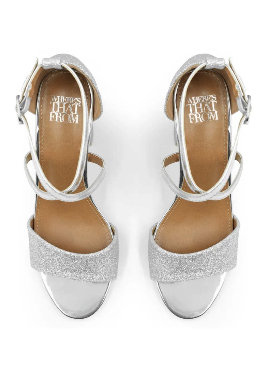 Where's That From Silver Ruth Wide Fit Block Heel Sandals