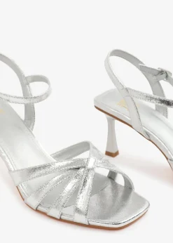 Where's That From Silver PU Torigh Wide-Fit Cross-Over Multi-Strap-Adjustable Buckle Heel