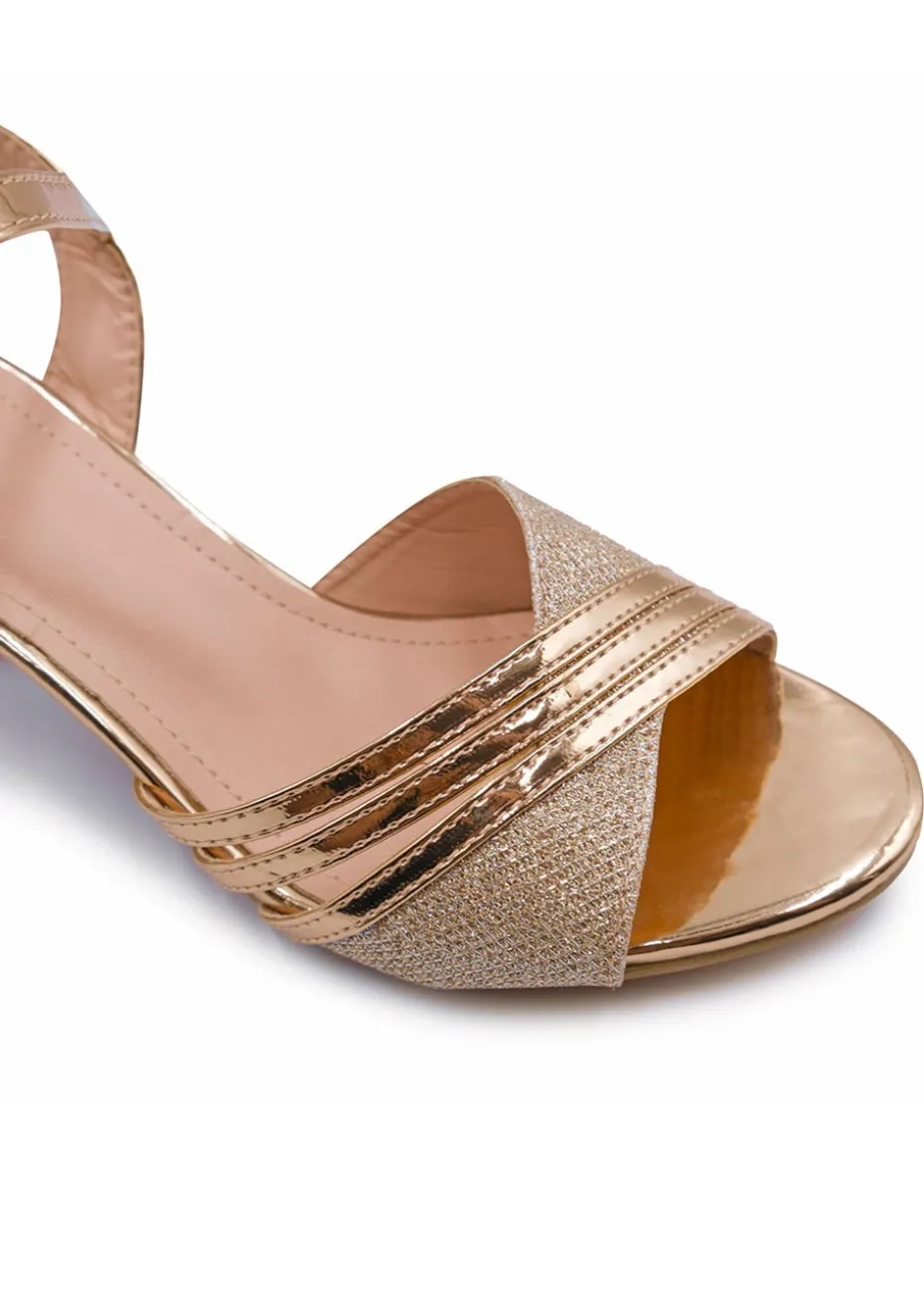 Where's That From Stormi Low Heel Sandals In RoseGold Glitter