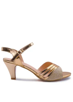 Where's That From Stormi Low Heel Sandals In RoseGold Glitter