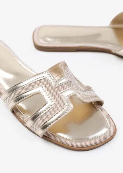Where's That From Surge Gold Metallic Cut Out Strap Sandals