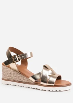 Where's That From Sydney Gold Metallic Wedge With Front Strap